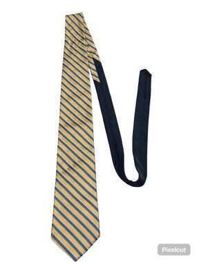 Tommy Hilfiger Silk Tie Blue Gold Striped Mens Necktie Classic Preppy USA Made